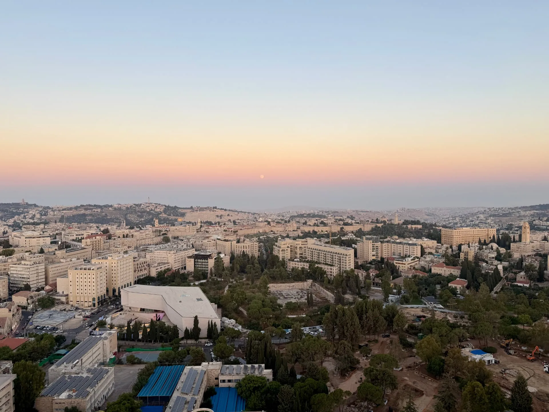 Panoramic view of Jerusalem's Old City skyline at dusk